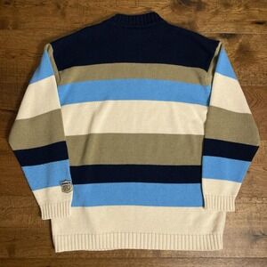 Raw Blue Sweater Mens XL Multi Y2K Retro Striped Colorblock Knit Streetwear